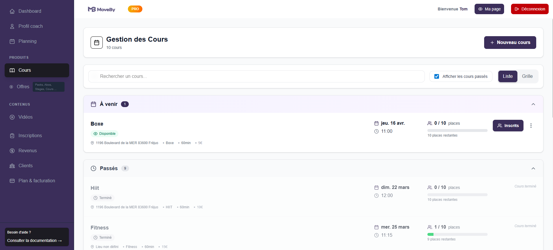Aperçu MoveBy - planning et réservations